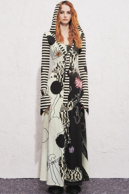 Hand-Painted Slim Fit Hooded Dress