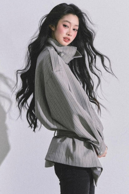 High-Neck Striped Jacket