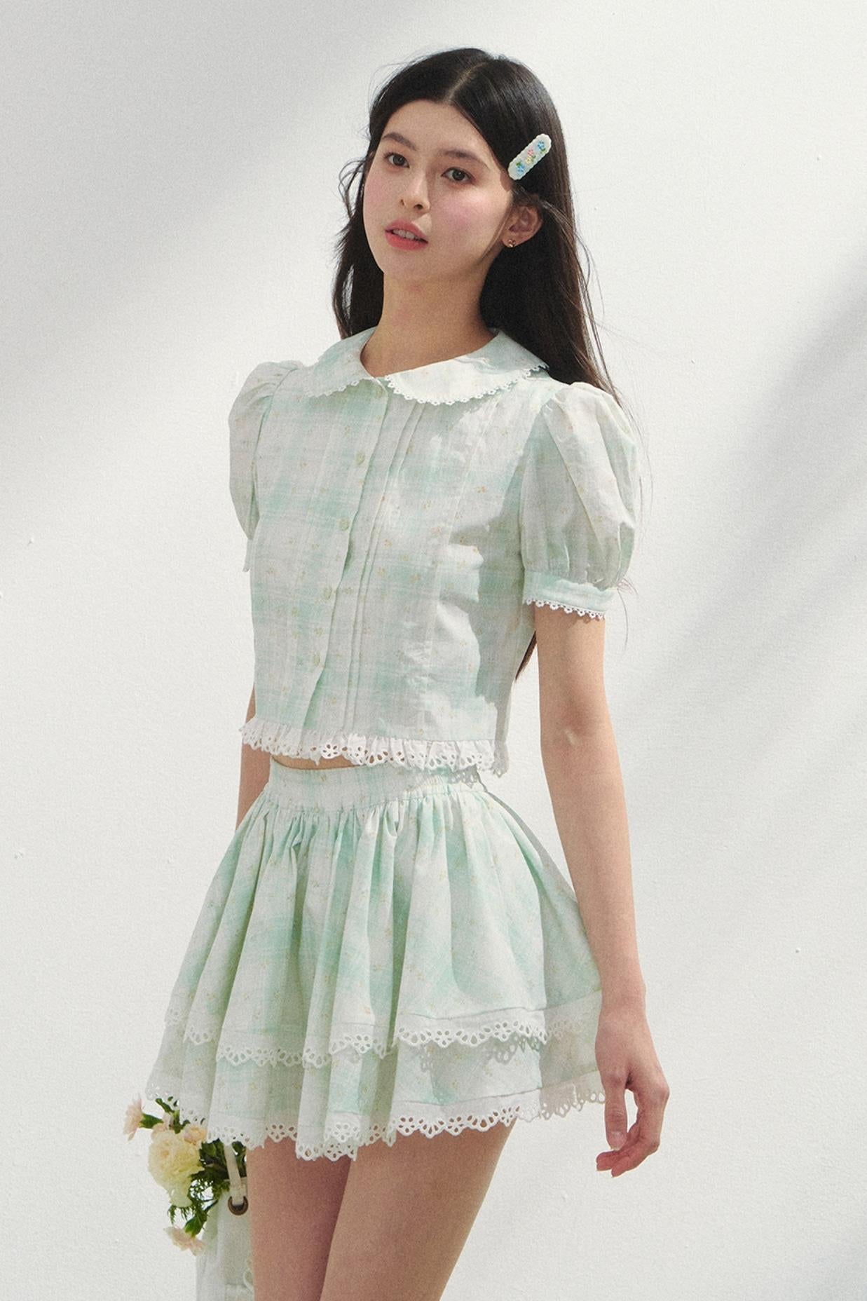 Mint Check Cake Skirt Set-Up