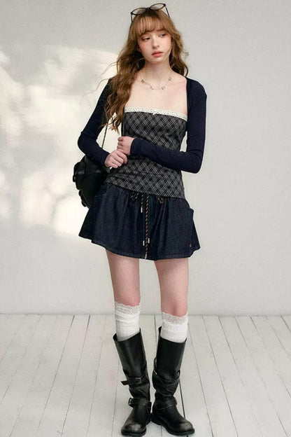Lace Plaid Patchwork T-Shirt