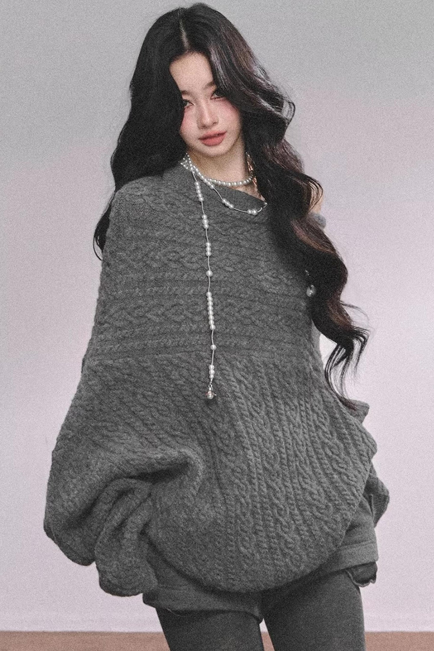 American Off-Shoulder Cable Sweater