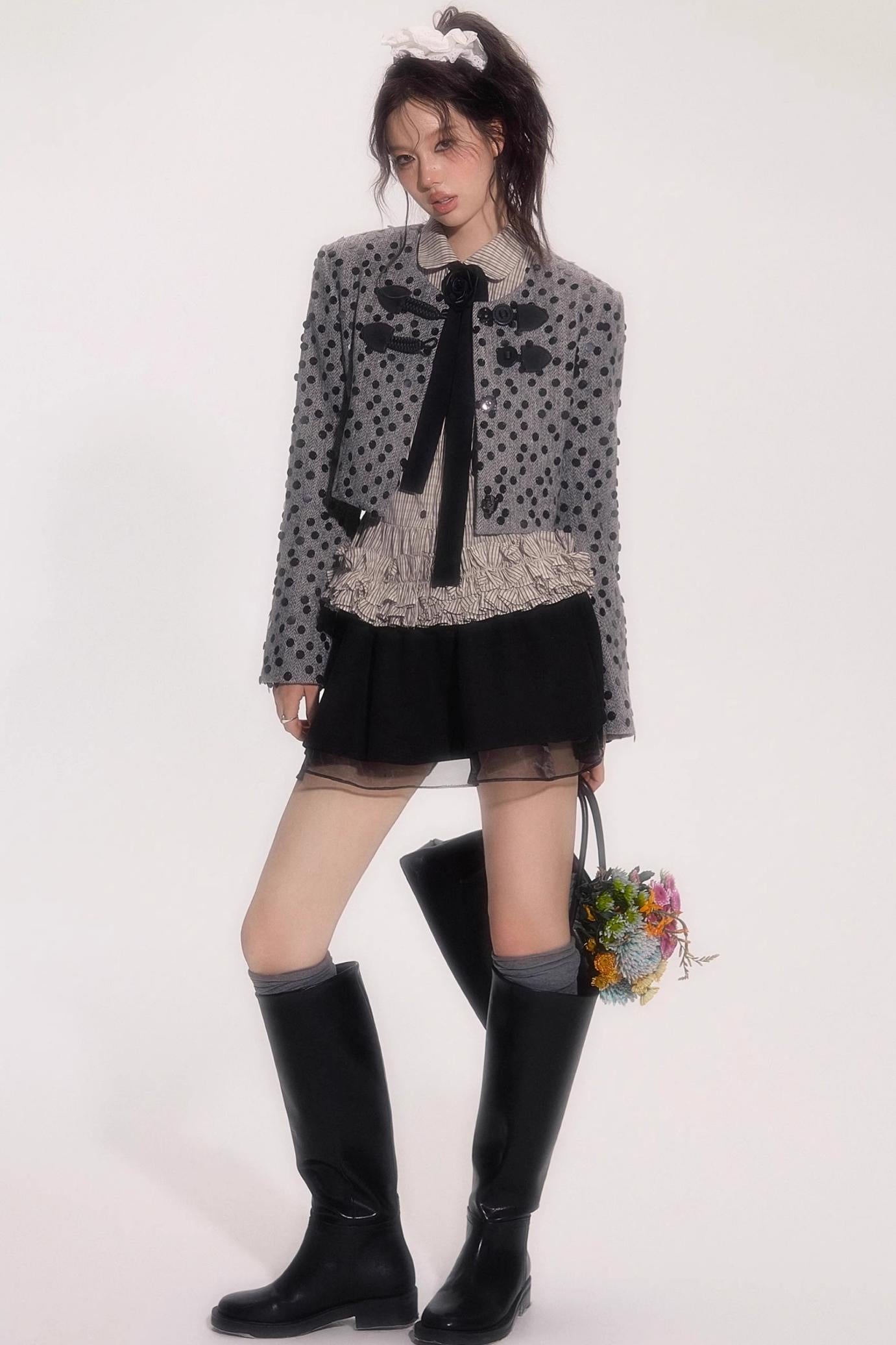 Suede Flower Bud Puffy Skirt