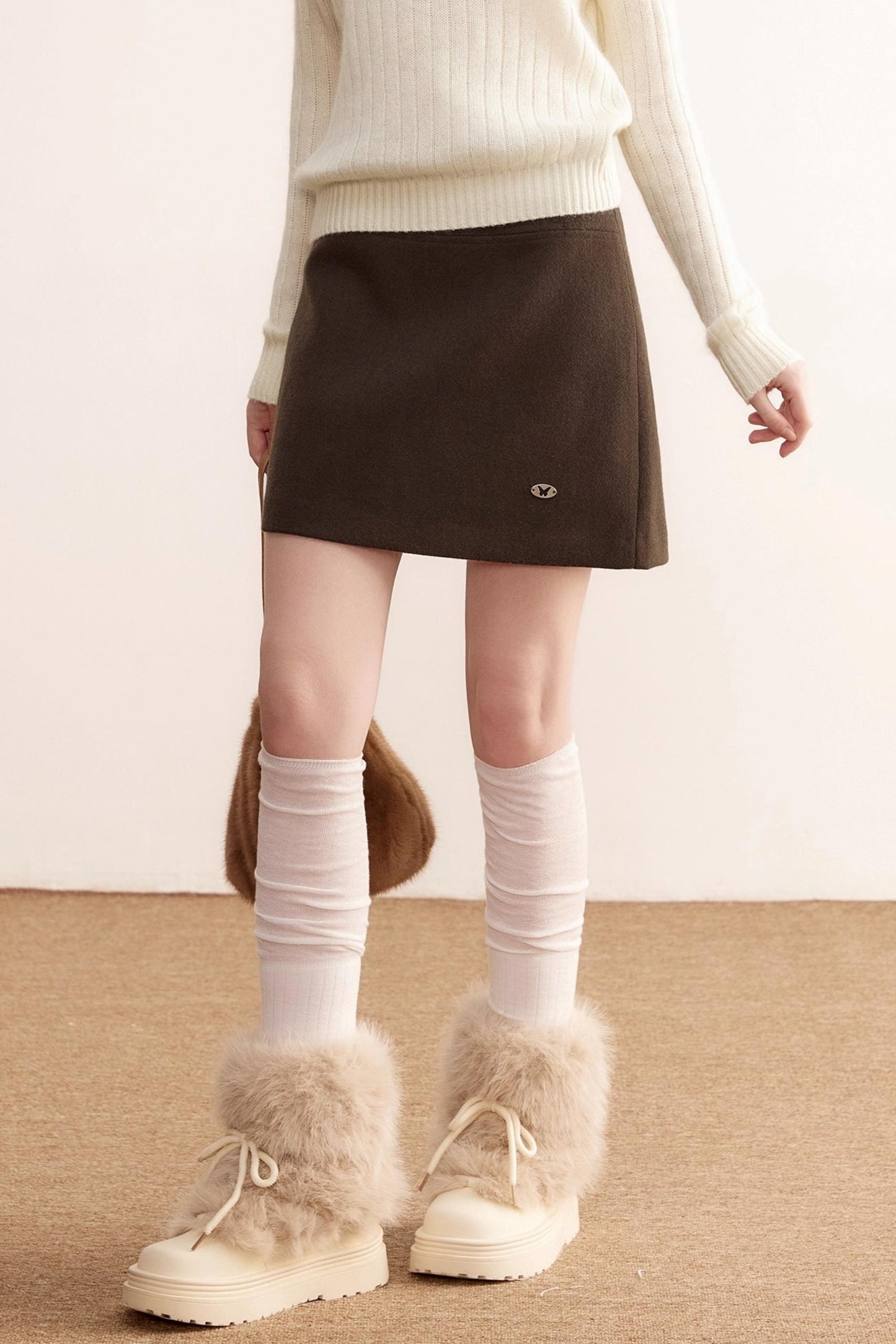 Gray Wool A-Line Skirt