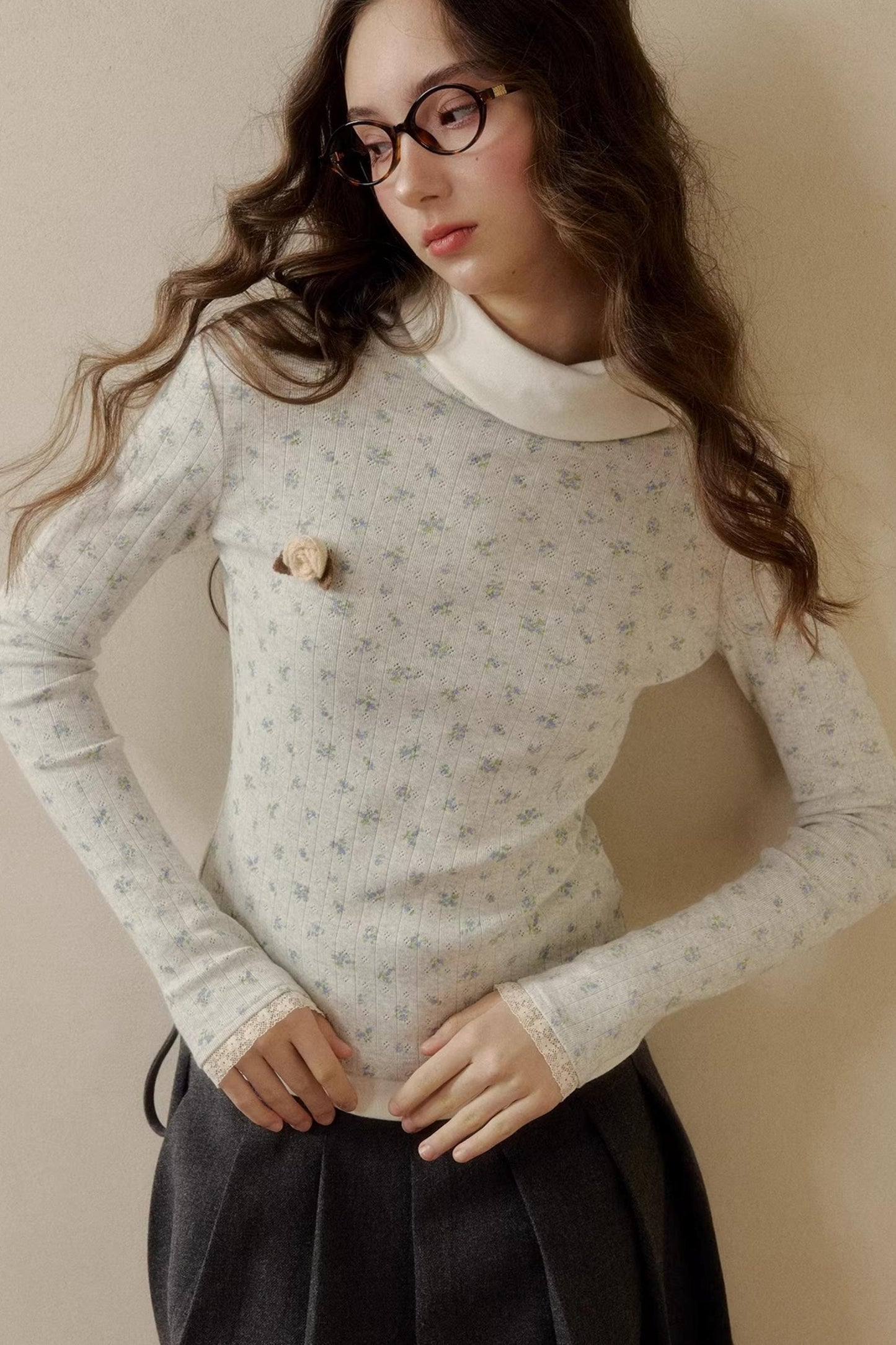 Floral Knit Long-Sleeve Top