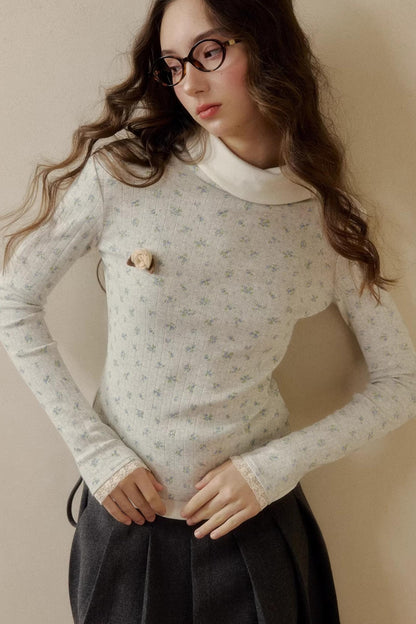 Floral Knit Long-Sleeve Top