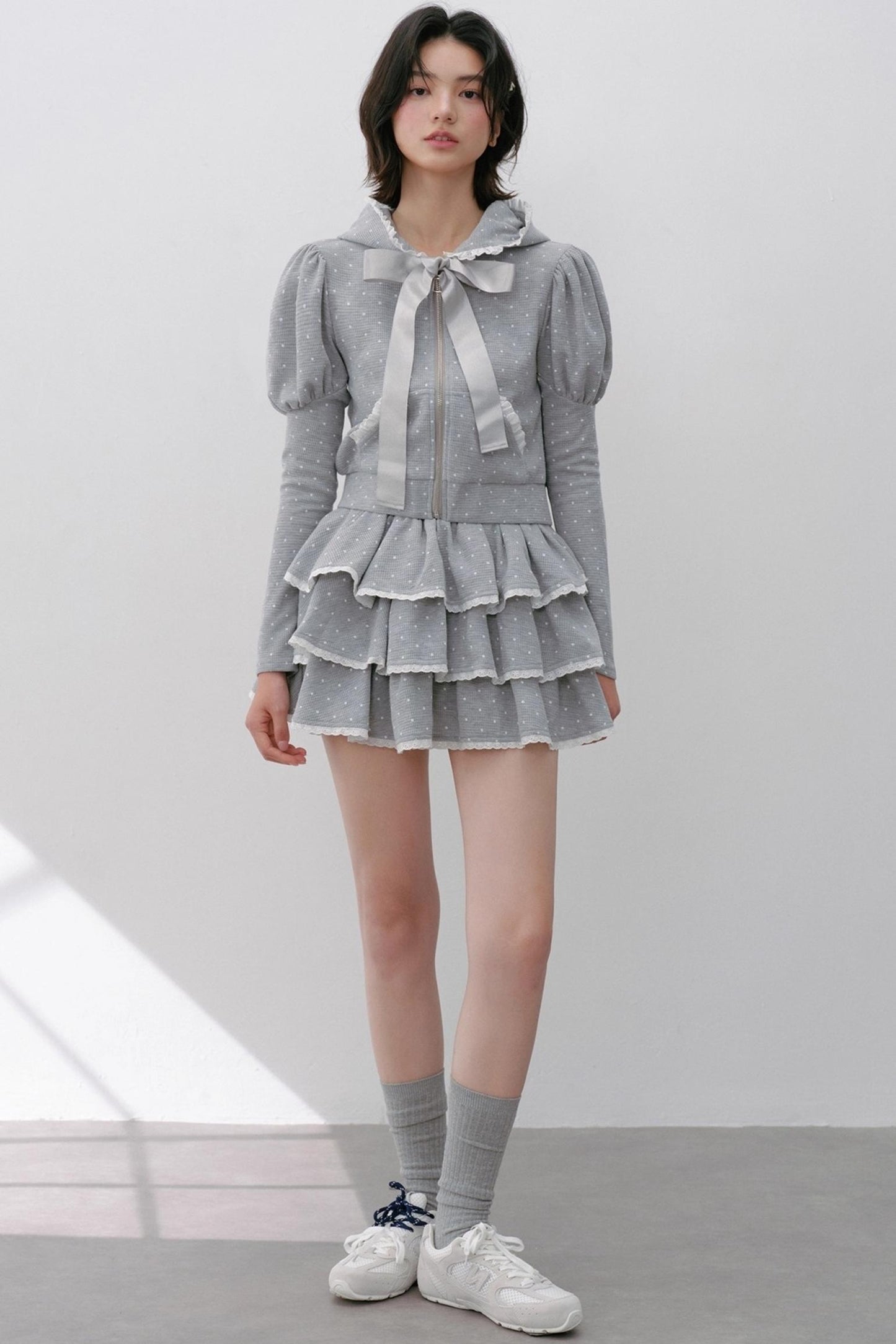 Hooded Polka Dot Tracksuit Skirt Set-Up