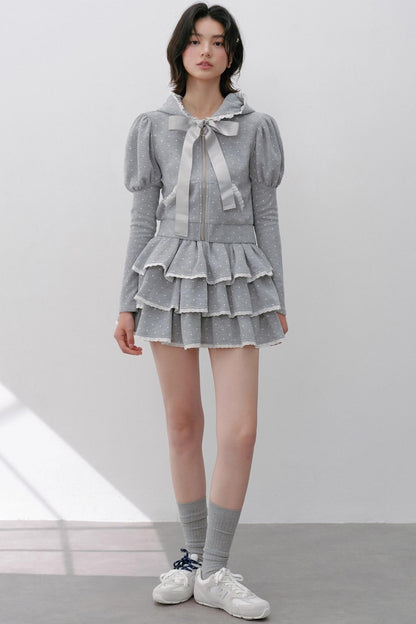 Hooded Polka Dot Tracksuit Skirt Set-Up