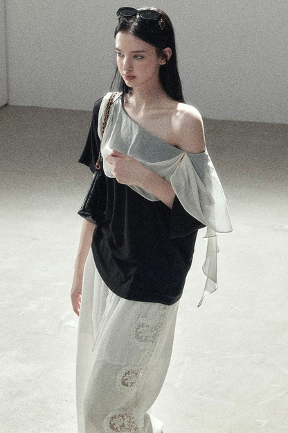 Black and White Off-Shoulder Top