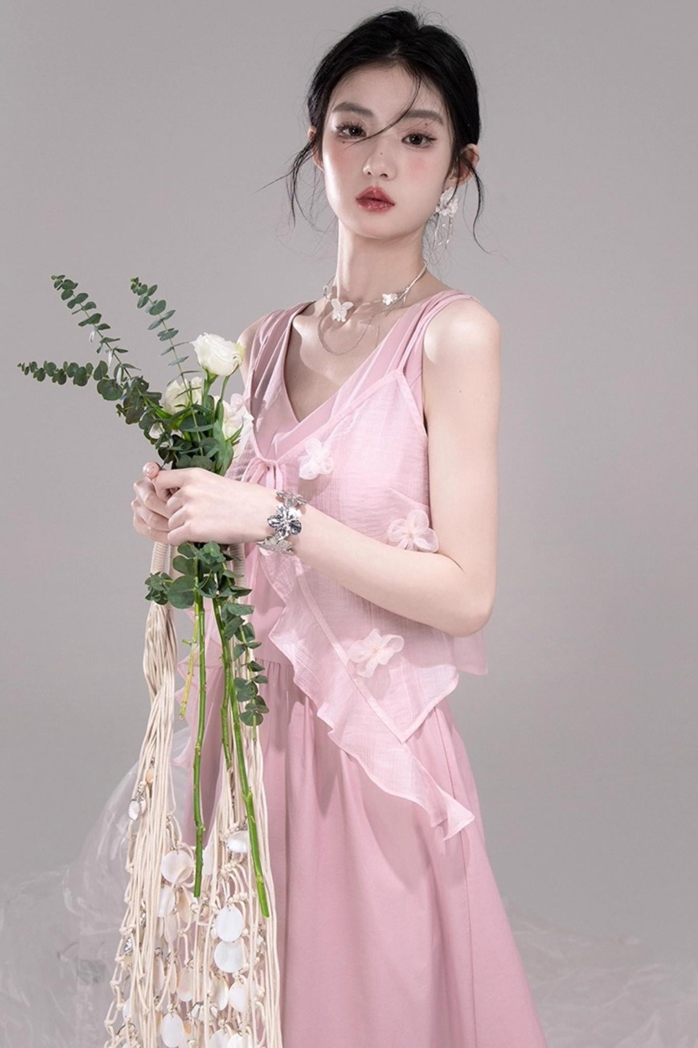 Romantic Blue Flower Cardigan Skirt Set