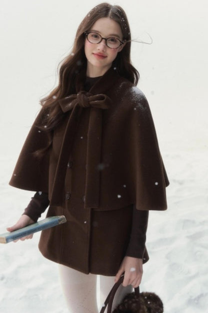 Cocoa Double-Breasted Cape Coat