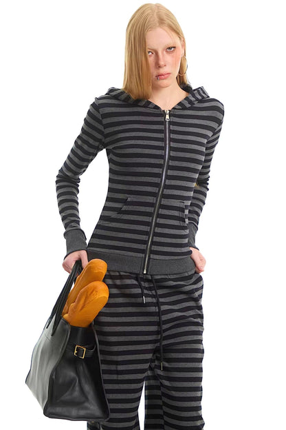 Retro Striped Hooded Top Set-Up