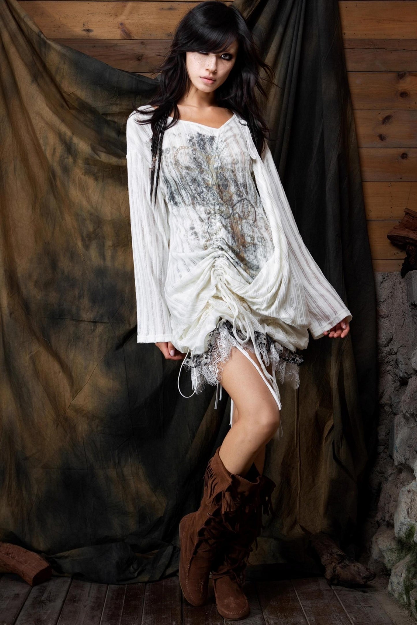 Vintage Lace-Up Knitted V-Neck T-Shirt