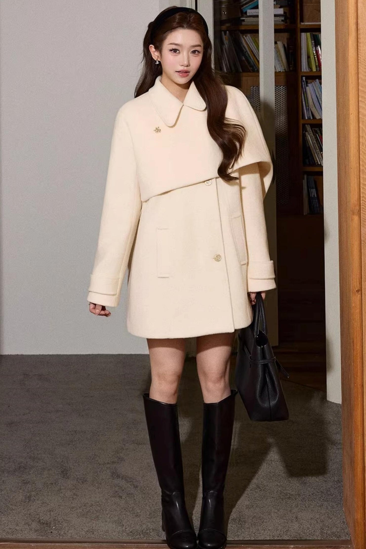 Two-Tone Woolen Quilted Coat