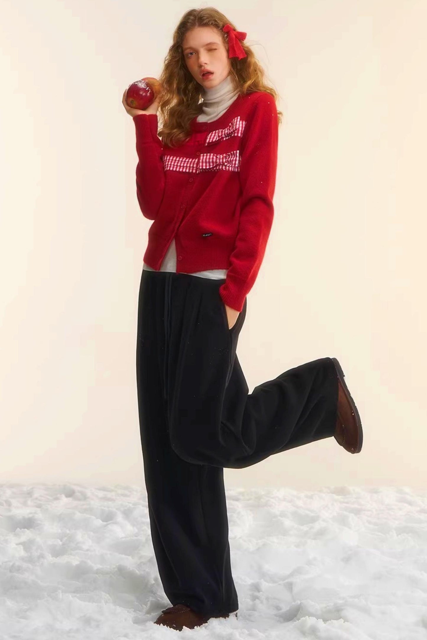 Plaid Patchwork Bow Cardigan