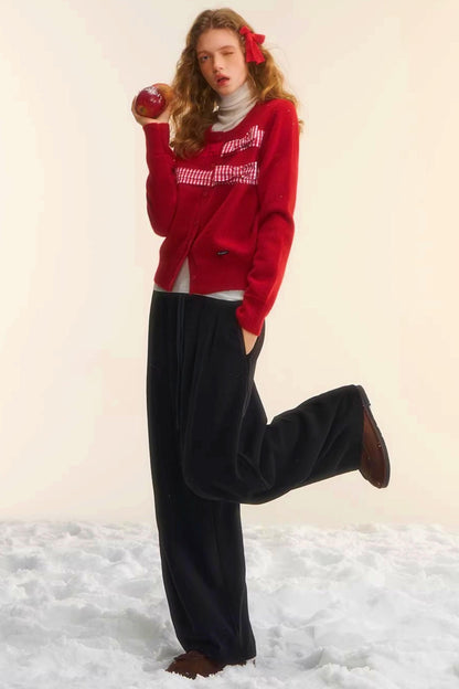 Plaid Patchwork Bow Cardigan