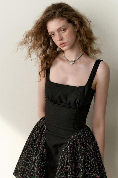 Floral Patchwork Bowtie Camisole Dress