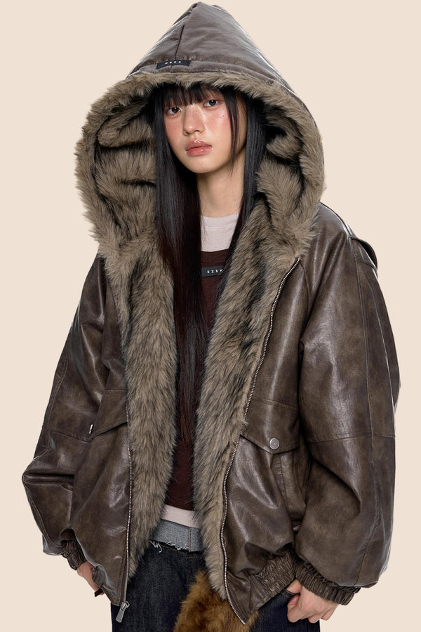 Vintage Fur Hooded Jacket