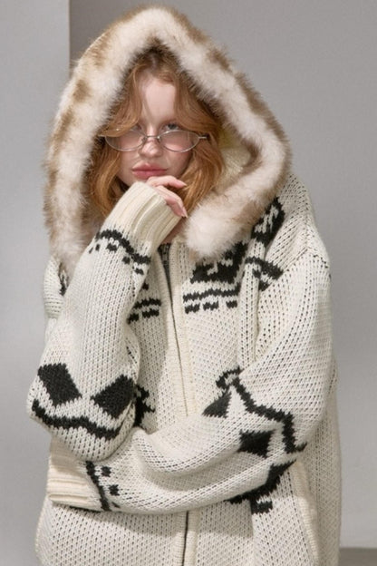 Detachable Fur Collar Knitted Cardigan