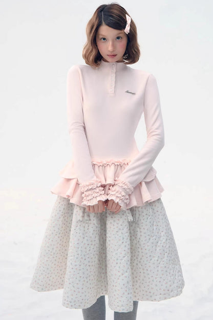 Six-Button Lace Hem Top