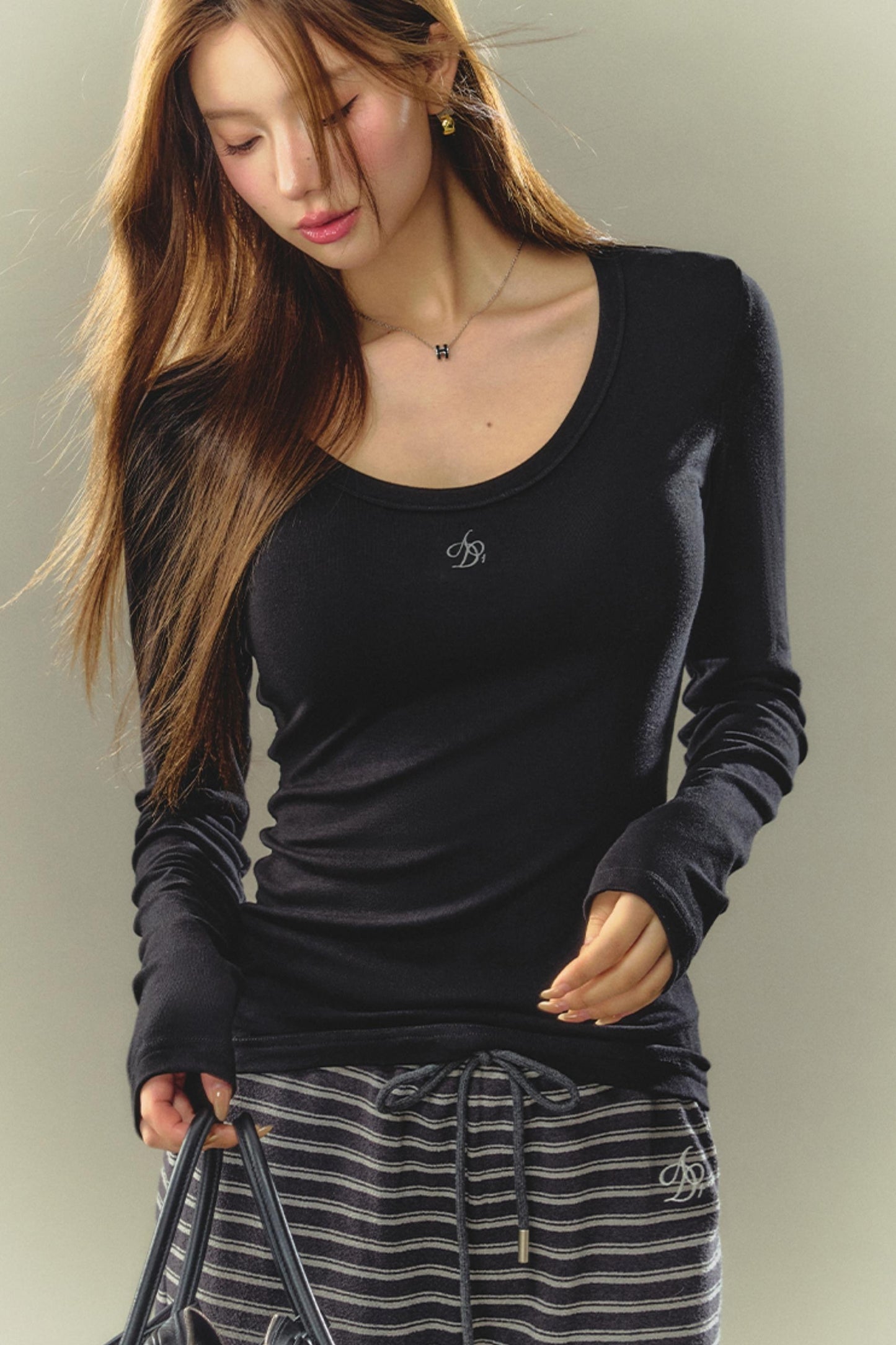 U-Neck Slim Fit Long Sleeve T-Shirt