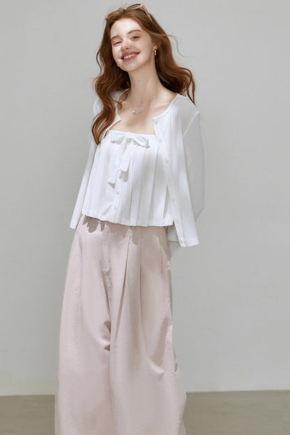 Cropped Cardigan Camisole Knit Set-Up