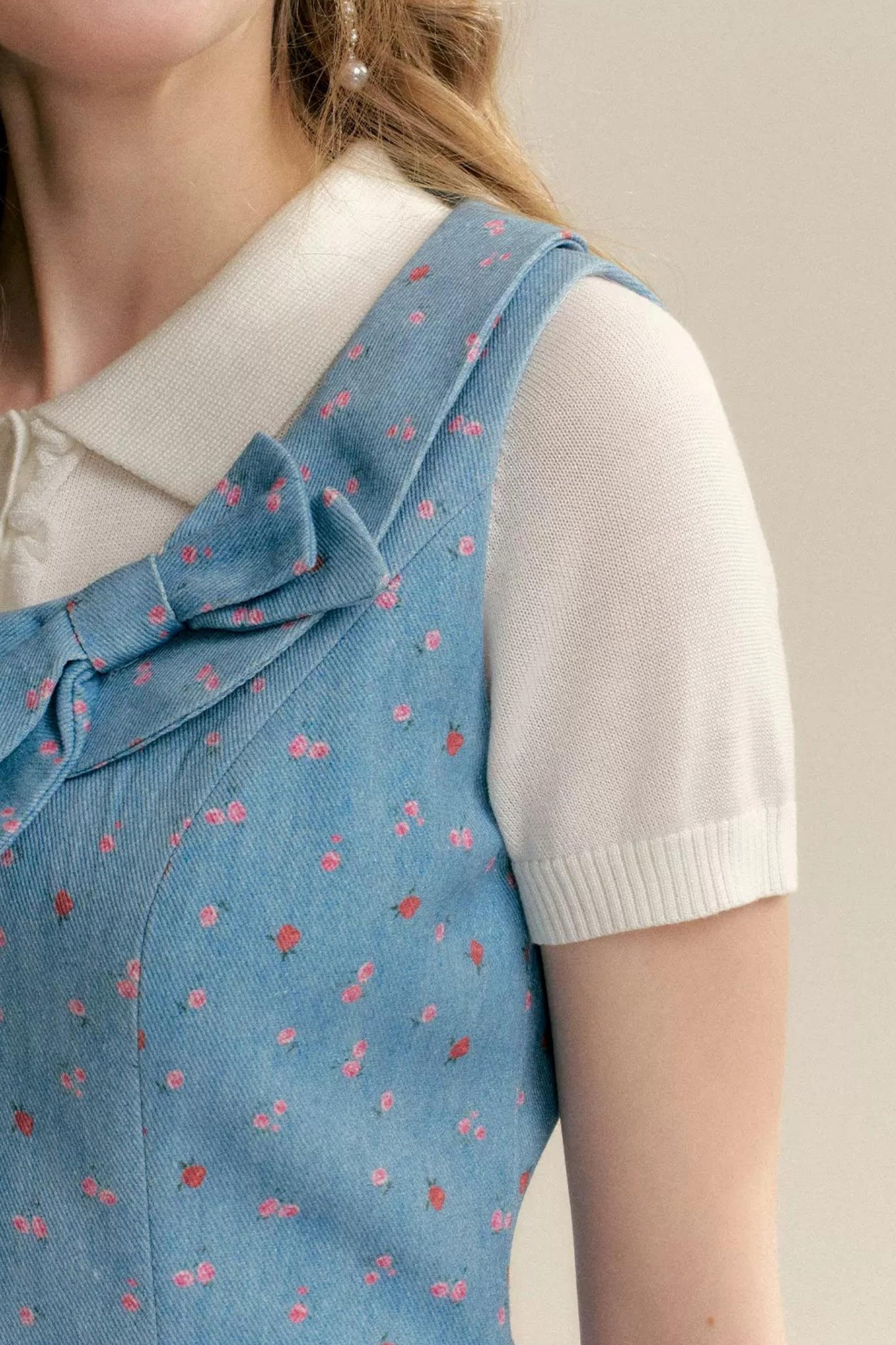 Contrast Floral Bow Collar Dress