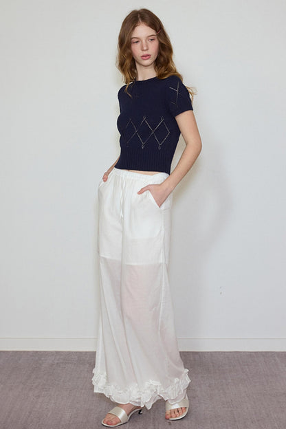 White- Navy Knit Tee