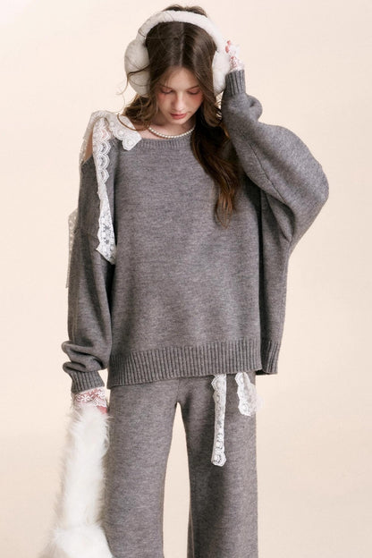 Romantic Lace Wool Sweater Set-Up