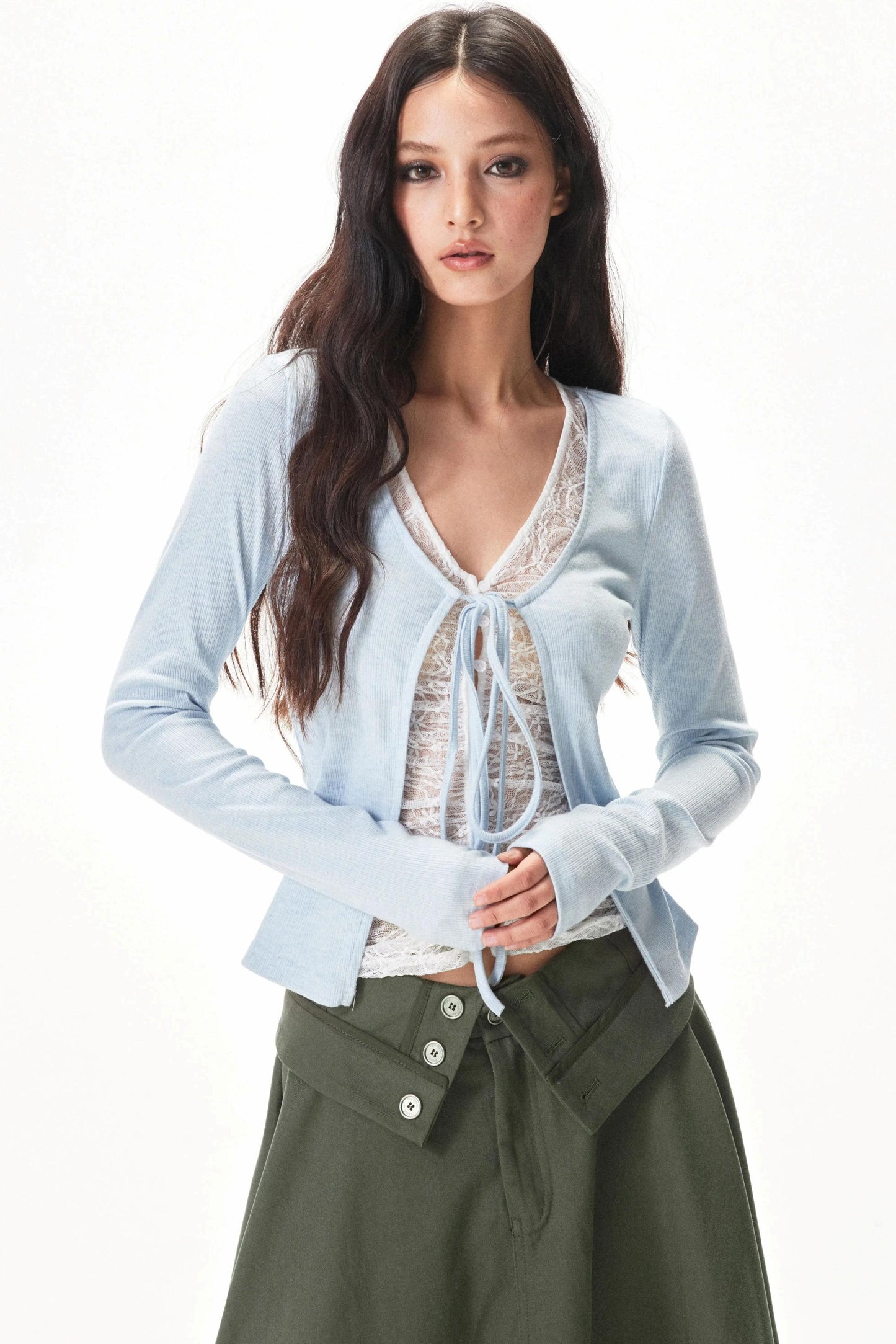 잔 골지 니트 블라우스