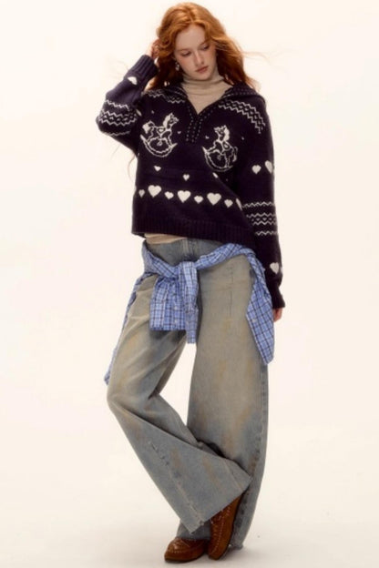 Retro Jacquard Knit Sweater