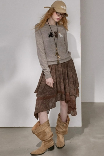 Lace Asymmetrical Winter Skirt