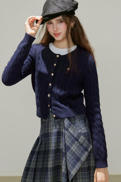 Crew-Neck Knitted Cardigan