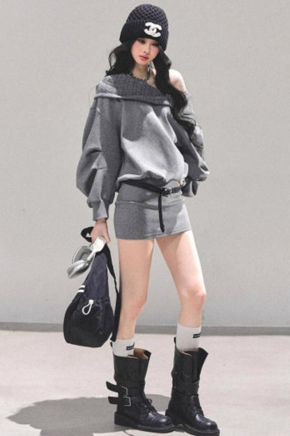 One Shoulder Grayscale Sweatshirt Dress