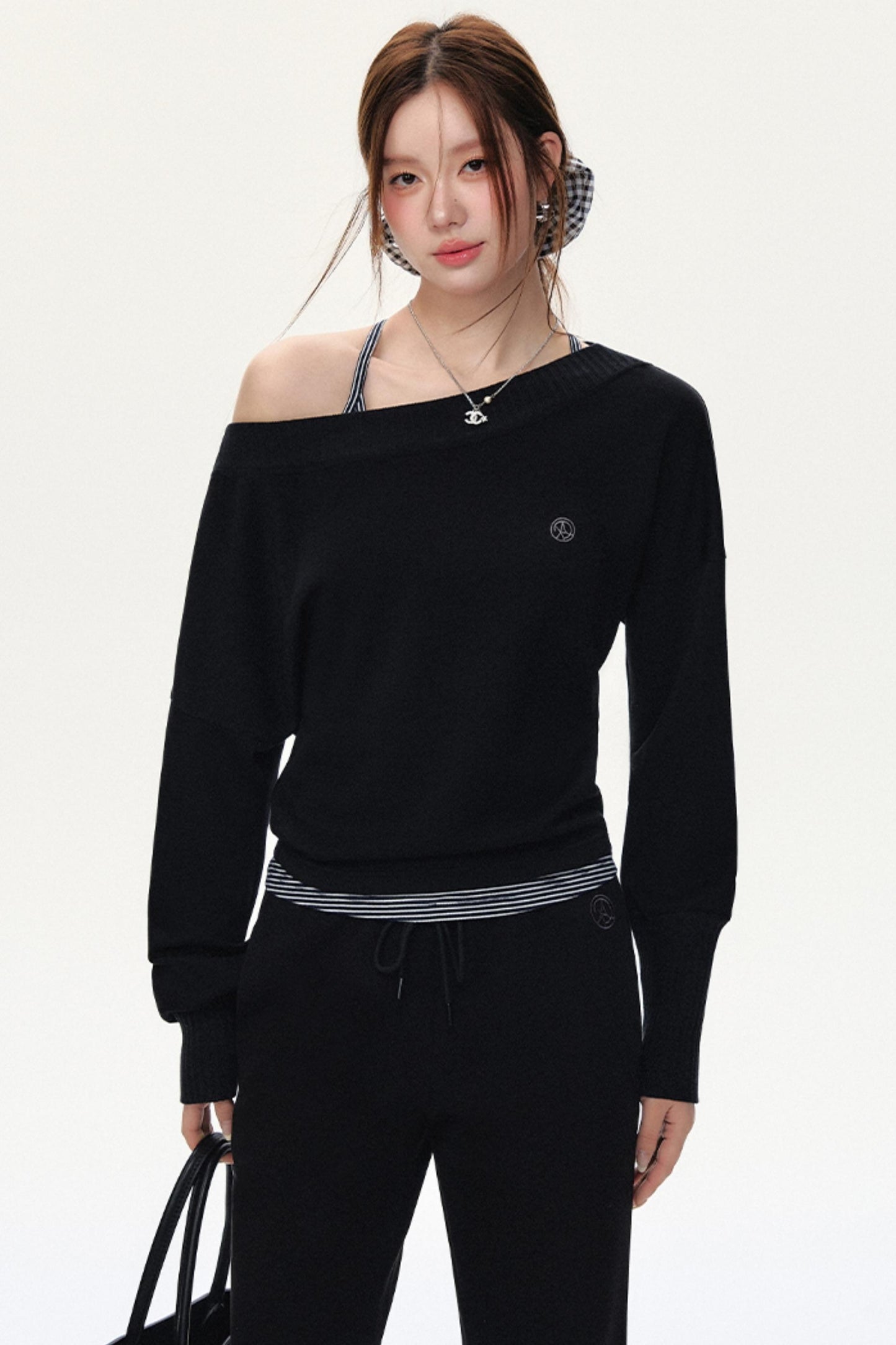 Fashion Oblique Shoulder Tops Set-Up
