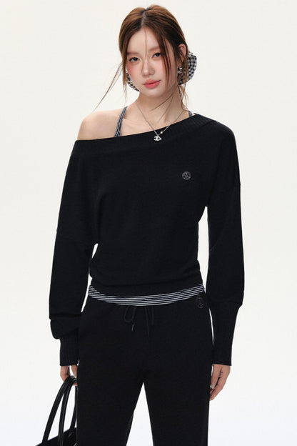 Fashion Oblique Shoulder Tops Set-Up