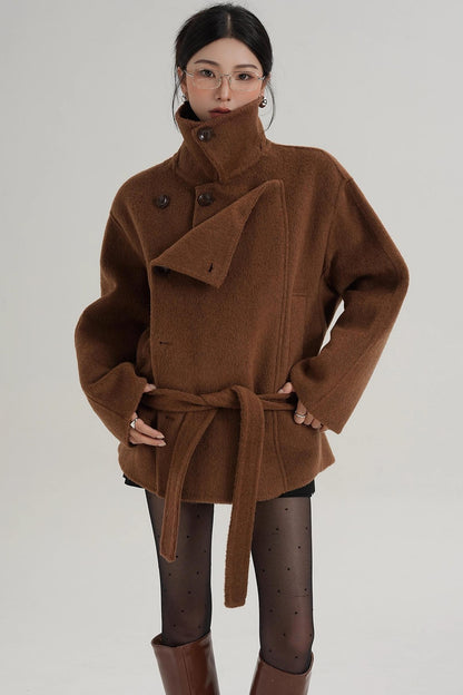 Elegant Woolen High-Waisted Coat