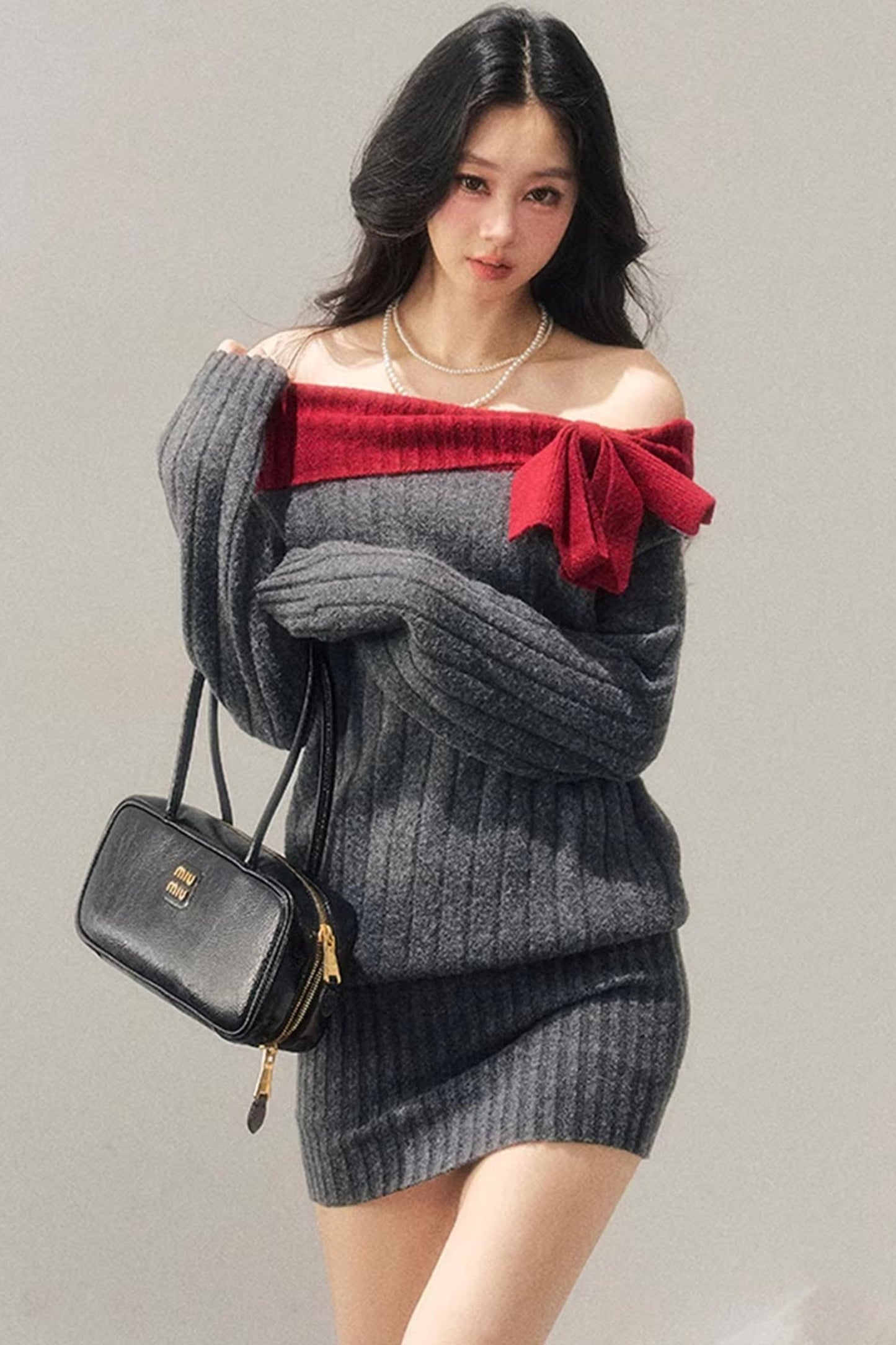 Off-Shoulder American Sweater Dress