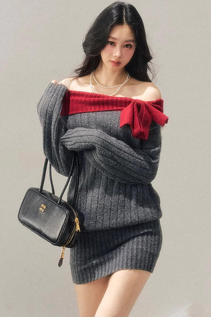 Off-Shoulder American Sweater Dress