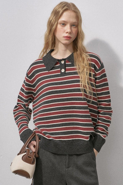 Cotton Wool Striped Polo Sweater