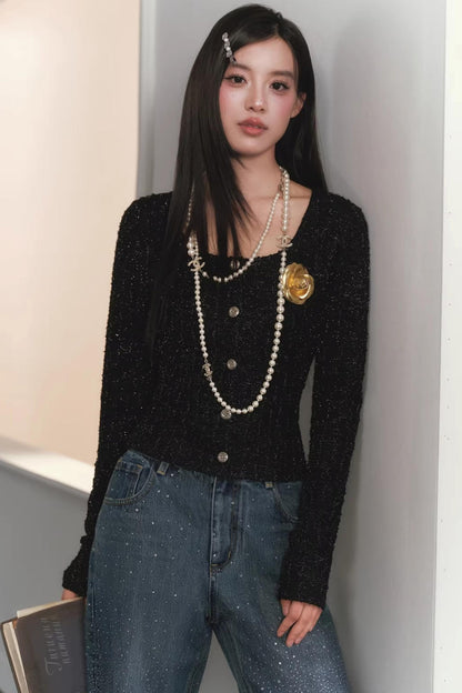 Silver Silk Retro Cardigan Top