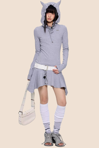 Retro Y2K Gestreiftes Kapuzenkleid