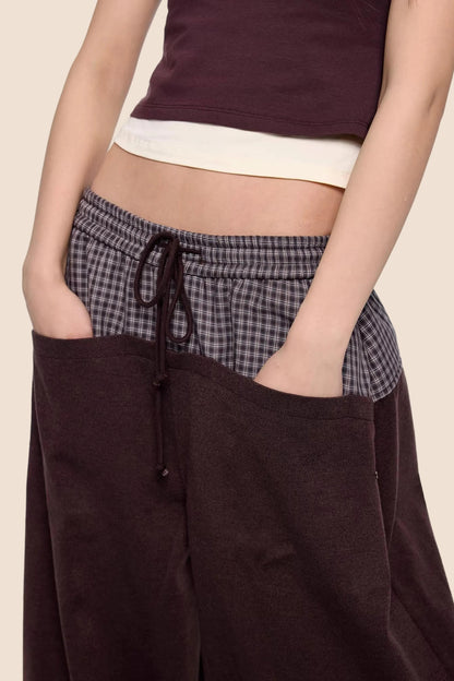 Plaid Patchwork Wide-Leg Pants