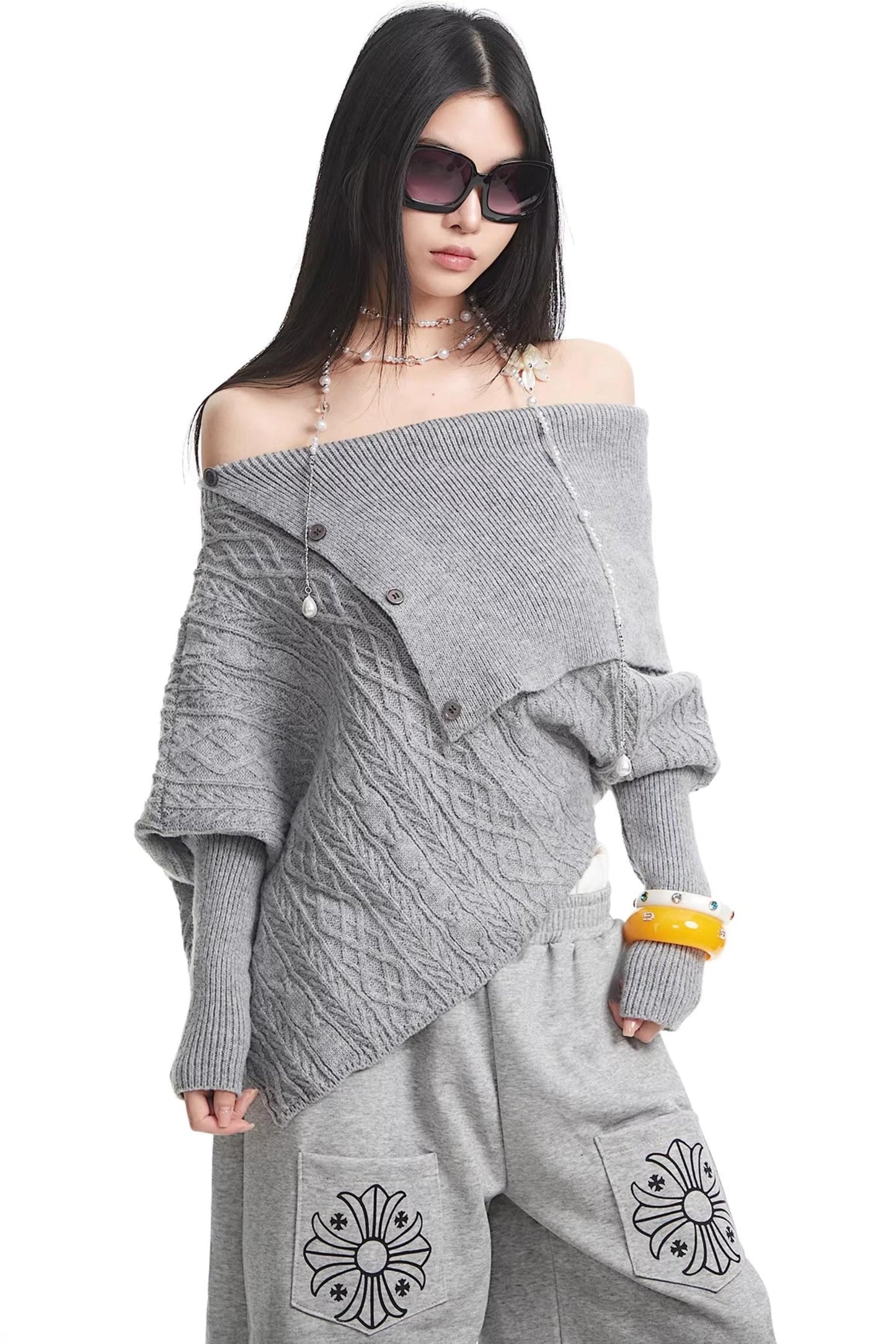 White One-Shoulder Knitted Sweater