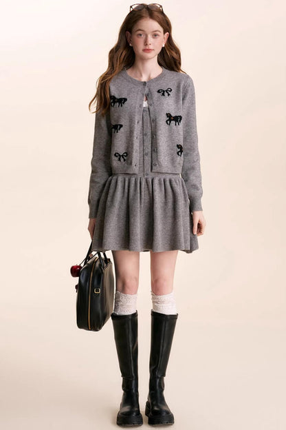 Floral Wool Bow Cardigan