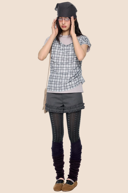 Plaid Layered Retro Top Set