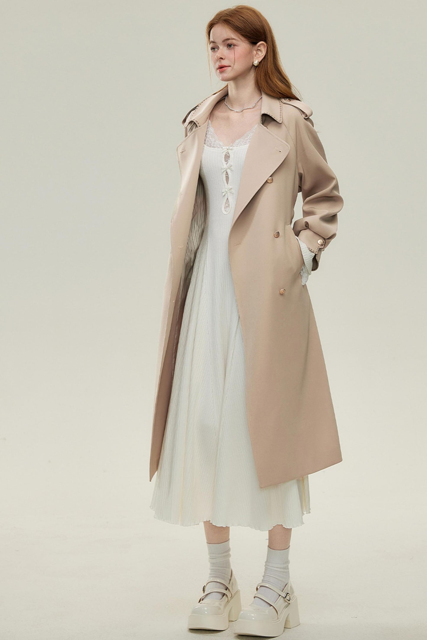 Oatmeal Chic Double-Breasted Trench Coat