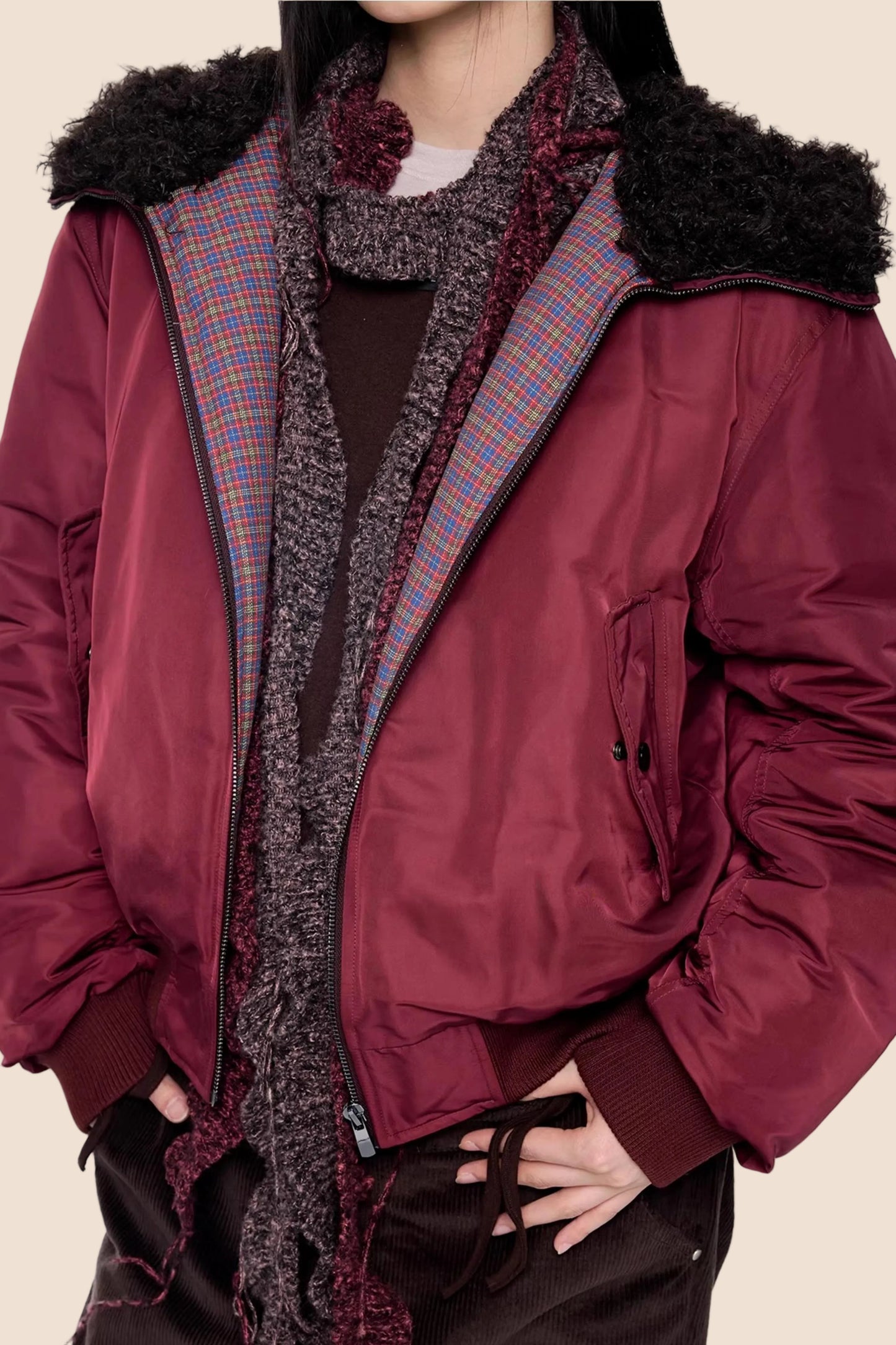 Furry Hooded Patchwork Jacket