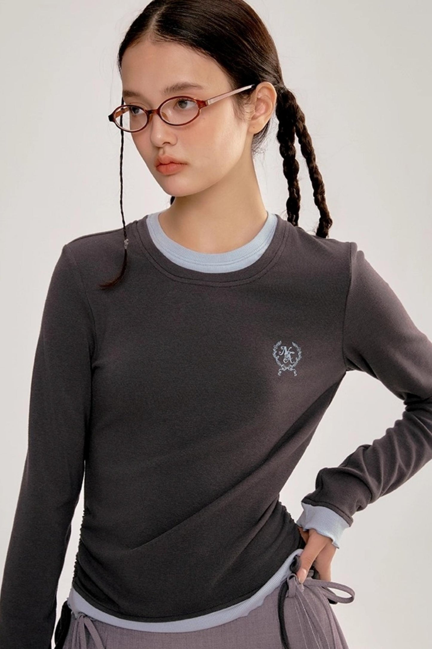 Contrasting Slim Long-Sleeved Top