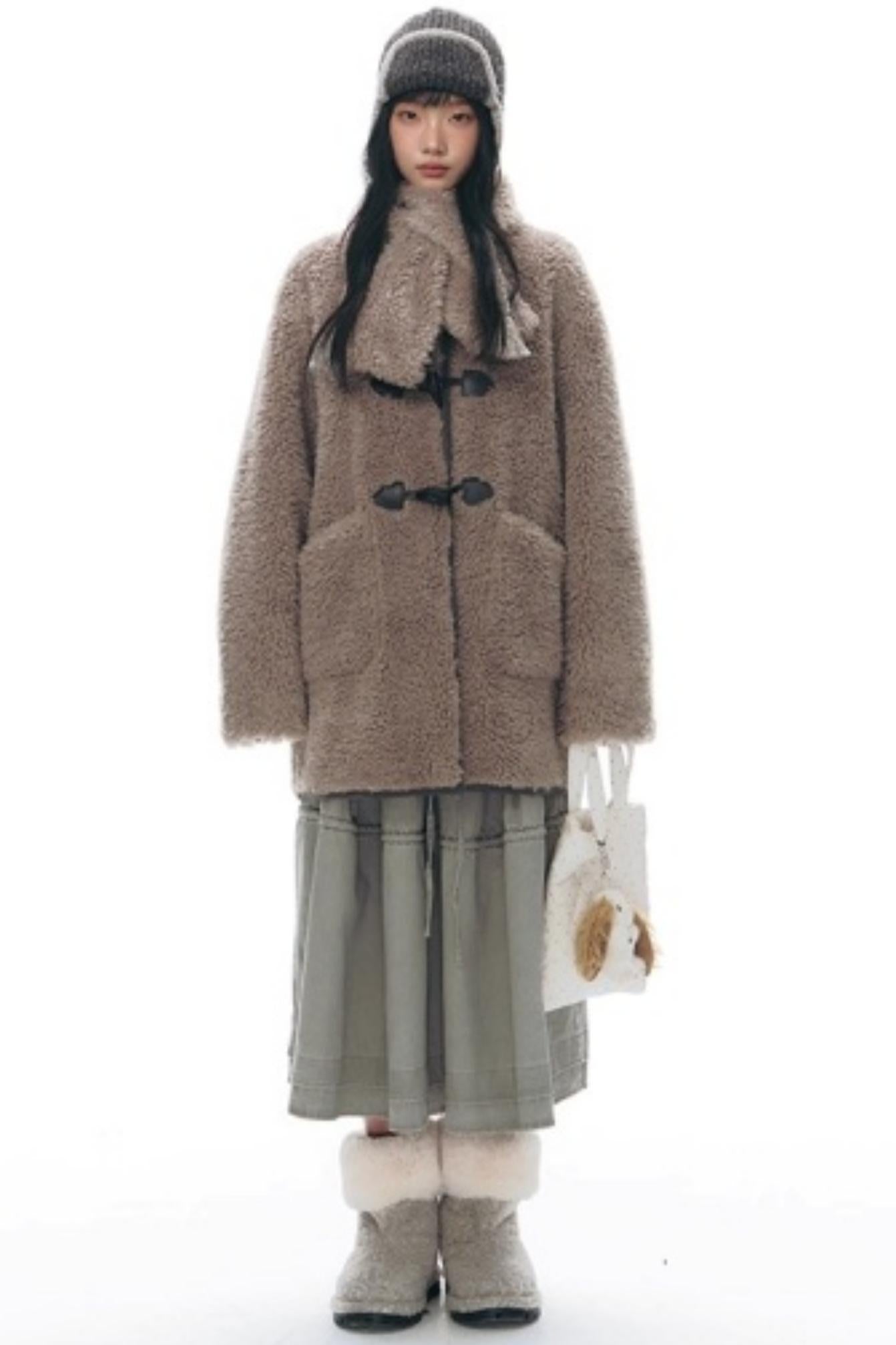 Lamb Wool Horn Button Jacket Set