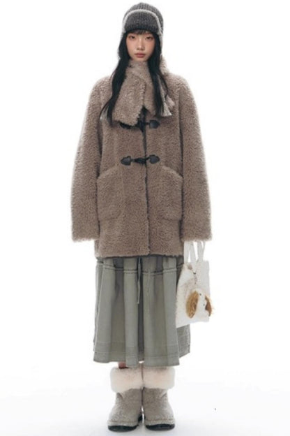 Lamb Wool Horn Button Jacket Set